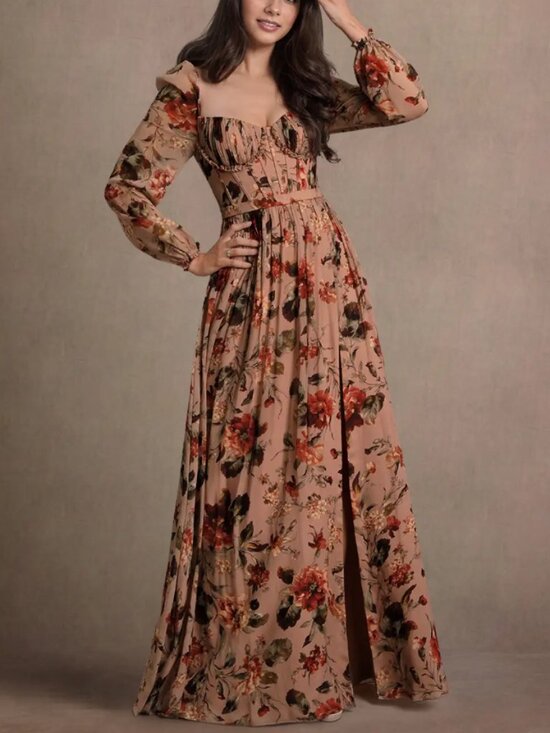 Azazie Dresses & Skirts - Karla Mauve Maxi Floral Dress